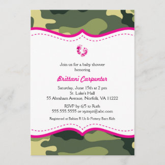 Invitación Camuflaje verde y rosa caliente Baby Shower invita
