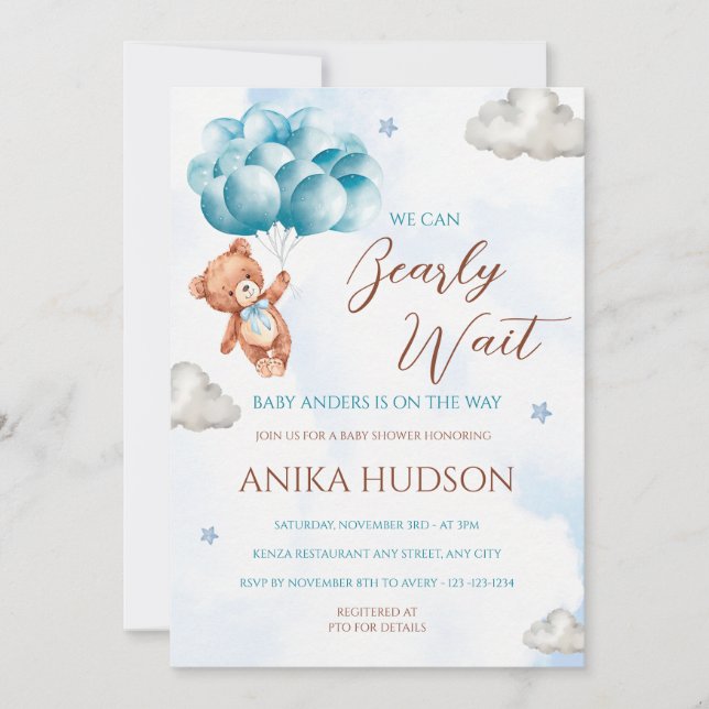 Invitación Can Bearly Wait Baby Shower Invitation (Anverso)