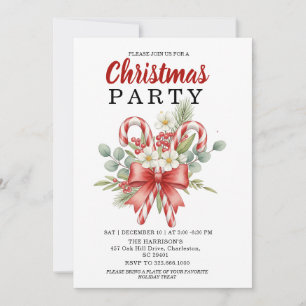 Invitación Caña de caramelo de acuarela y arco rojo Navidad 