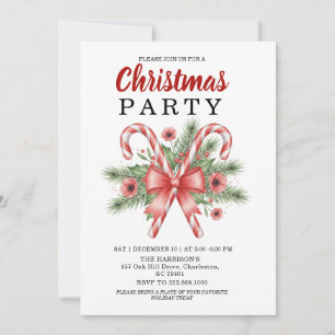 Invitación Caña de Caramelo de Acuarela y Arco Rojo Navidad 
