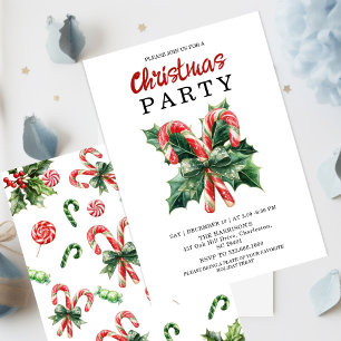 Invitación Caña de Caramelo de Acuarela y Arco Rojo Navidad 
