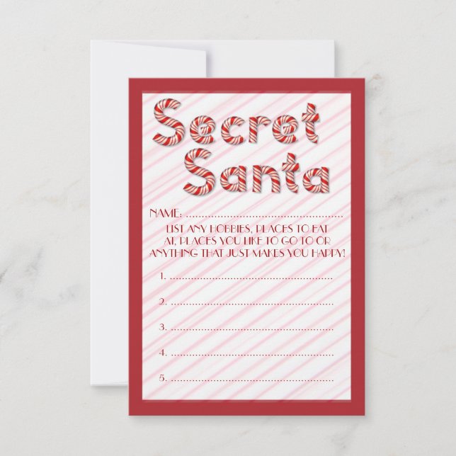 Invitación Caña de caramelo rojo papeletas secretas del perso (Anverso)