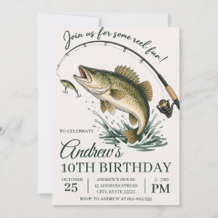 Invitación Caña de Pescar Personalizada para Cumpleaños Diver