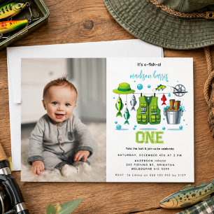 Invitación Caña de Pescar Vintage "O-Fish-Ally One" 1er Cumpl