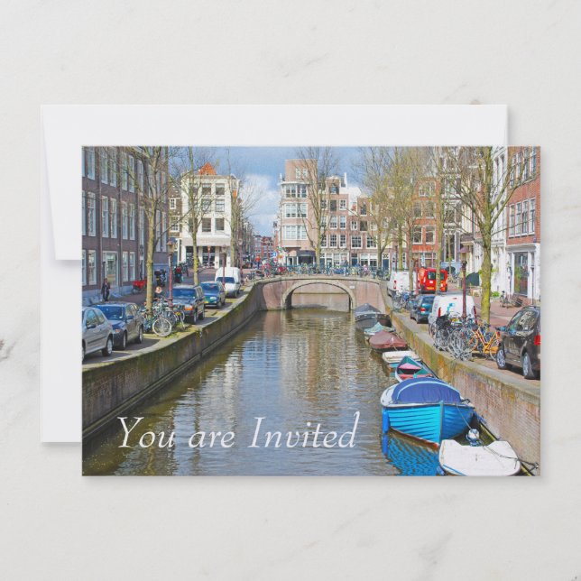 Invitación Canal de Amsterdam con barcos (Anverso)