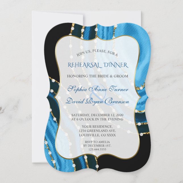 Invitación Canales azules de la marina Agate Pearls Ensayo Ce (Anverso)