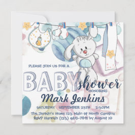 Invitación Canales de conejo hermosa luz Baby Boy Shower