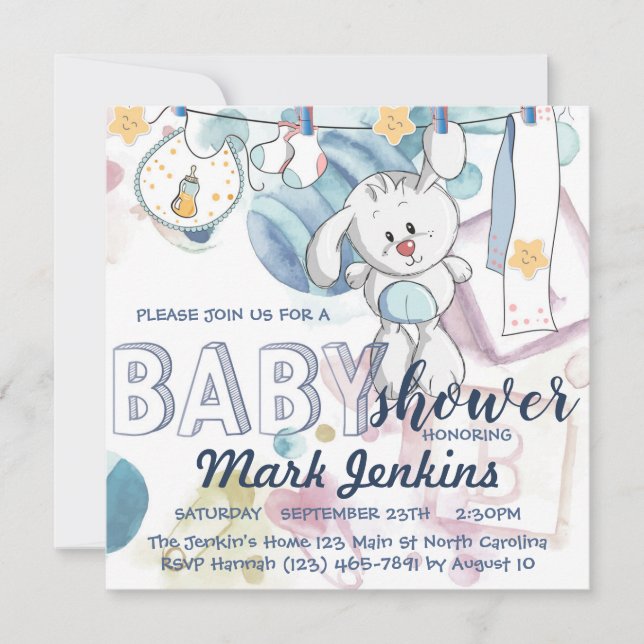Invitación Canales de conejo hermosa luz Baby Boy Shower (Anverso)