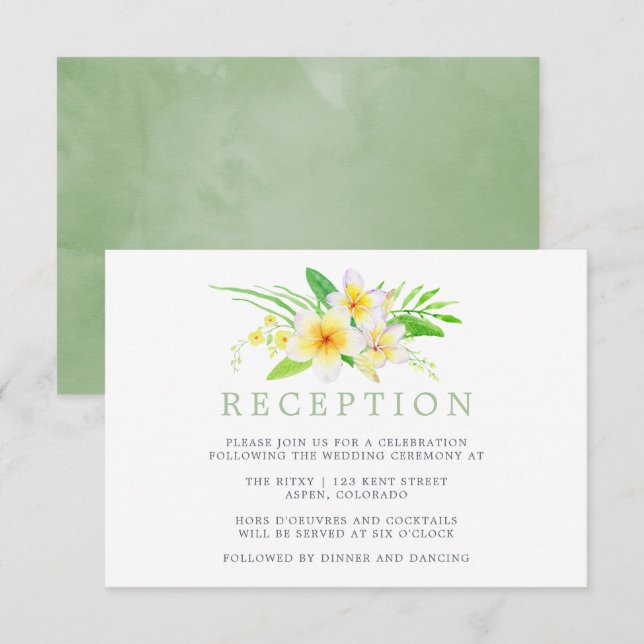 Invitación Canales exóticos Frangipani Boda Recepción (Anverso / Reverso)