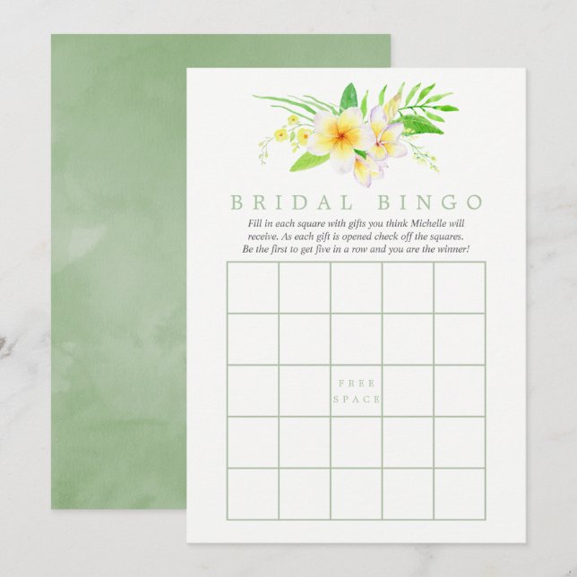 Invitación Canales exóticos Frangipani Bridal Shower Bingo (Anverso / Reverso)
