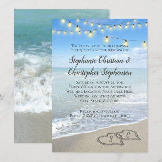Invitación Canales iluminan la boda de la playa de arena