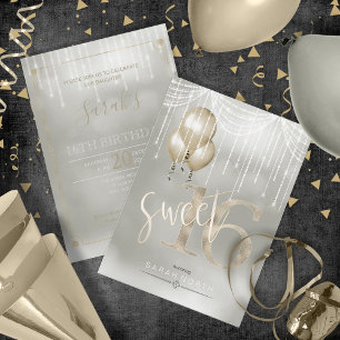 Invitación Canales y globos Sweet 16 Champagne ID473