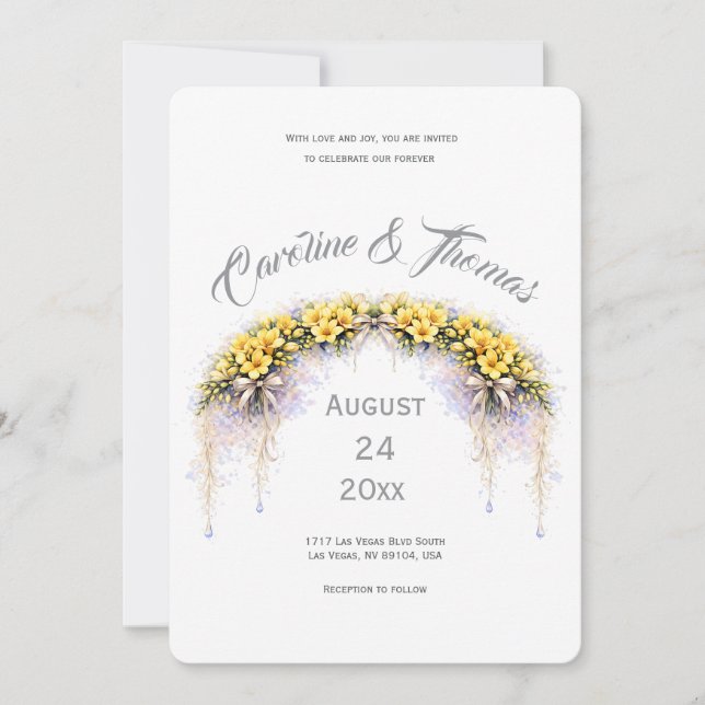 Invitación Canary Yellow Romantic Freesia  Floral Wedding (Anverso)