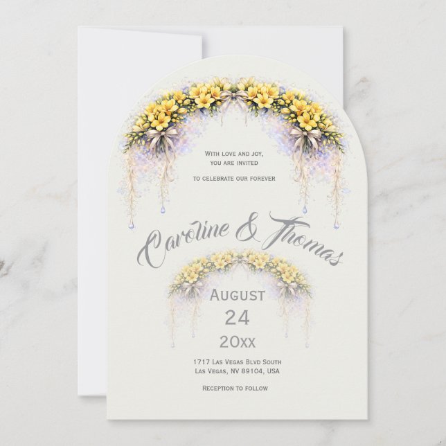Invitación Canary Yellow Romantic Freesia  Floral Wedding (Anverso)
