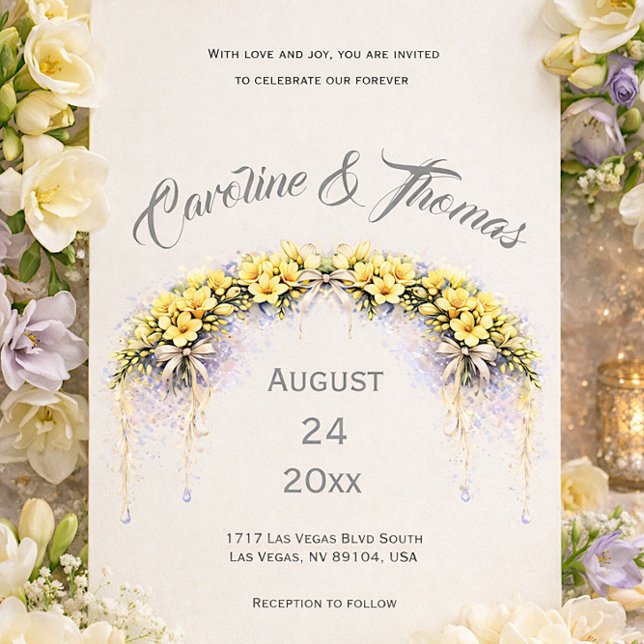 Invitación Canary Yellow Romantic Freesia  Floral Wedding (Subido por el creador)