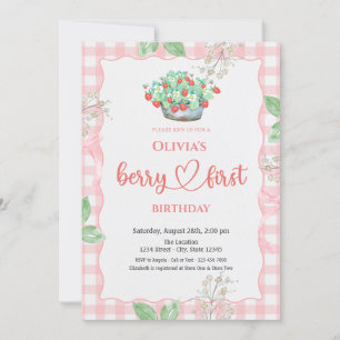 Invitación Canasta acuática Fresas Primer cumpleaños de veran