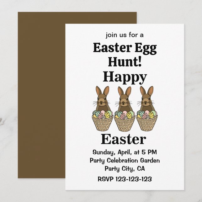 Invitación Canasta de Huevos Felices Pascuas Conejo Feliz Pas (Anverso / Reverso)