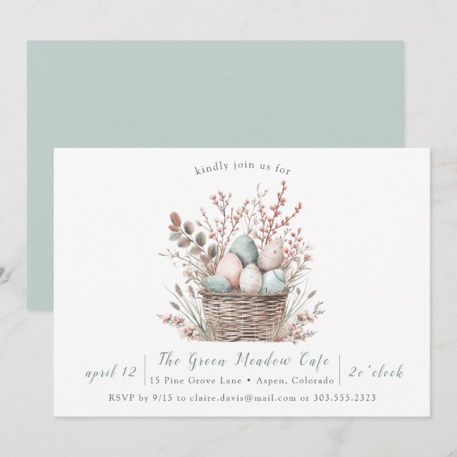 Invitación Canasta de Pascua Brunch Pastel Bloom (Anverso / Reverso)