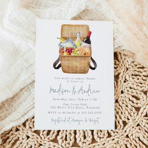 Invitación Canasta de picnic en acuarela para parejas, ducha 