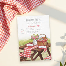Canasta para mesa de picnic de verano roja cumplea