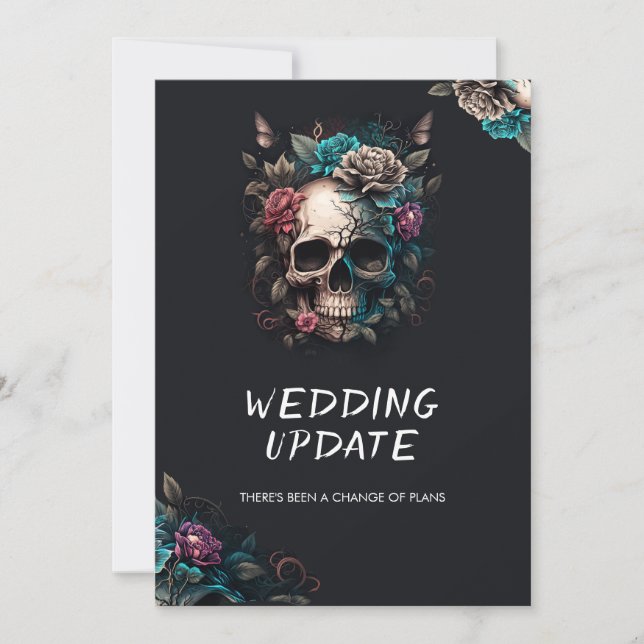 Invitación Cancelación de actualización de Boda gótico Skull  (Anverso)