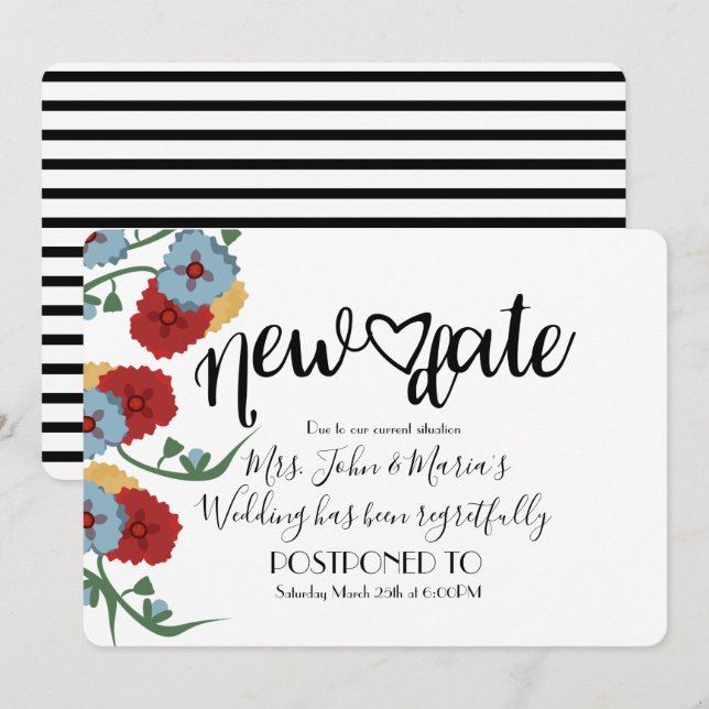 Invitación Cancelación de boda de nueva fecha floral (Anverso / Reverso)