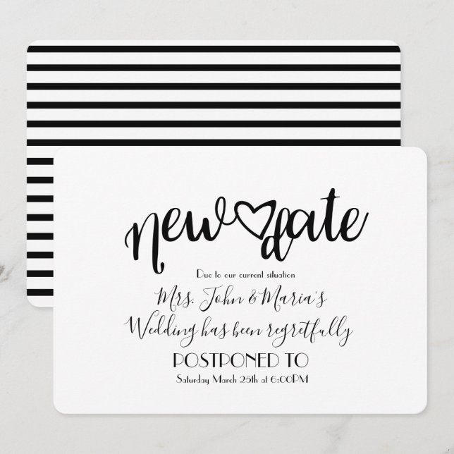 Invitación Cancelación de boda de nueva fecha moderna pospues (Anverso / Reverso)