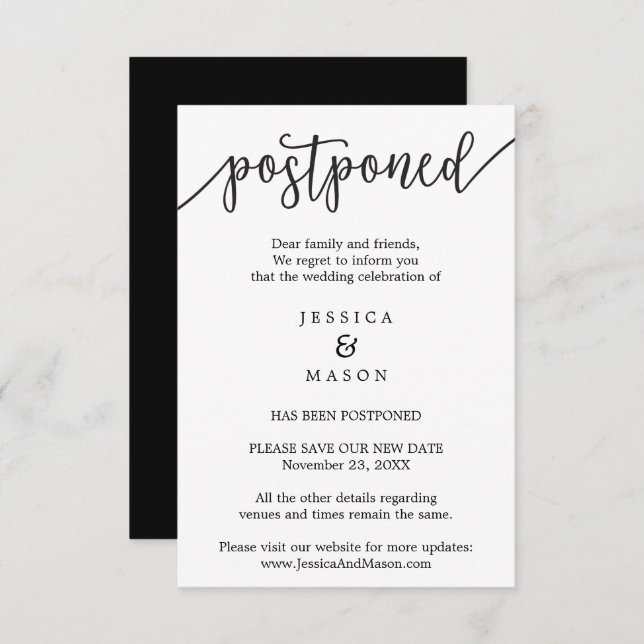 Invitación Cancelación de boda pospuesta Cambiar la fecha (Anverso / Reverso)