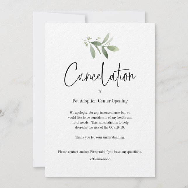 Invitación Cancelación de eventos - COVID 19 (Anverso)