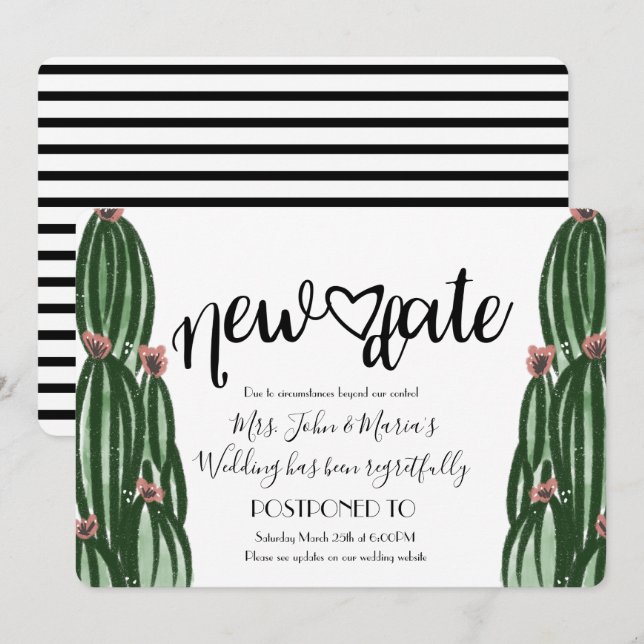 Invitación Cancelación de nueva fecha de boda de cactus (Anverso / Reverso)
