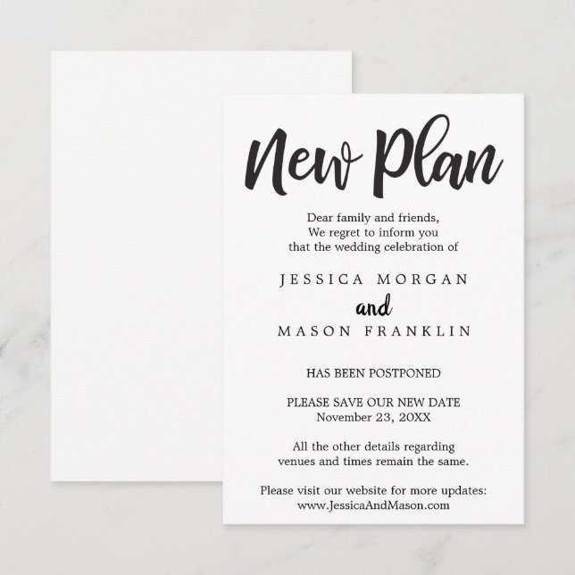 Invitación Cancelación del boda - Pospuesto - Cambiar la fech (Anverso / Reverso)