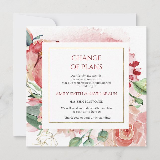 Invitación Cancelación del Boda - Pospuesto - Cambio de plane (Anverso)