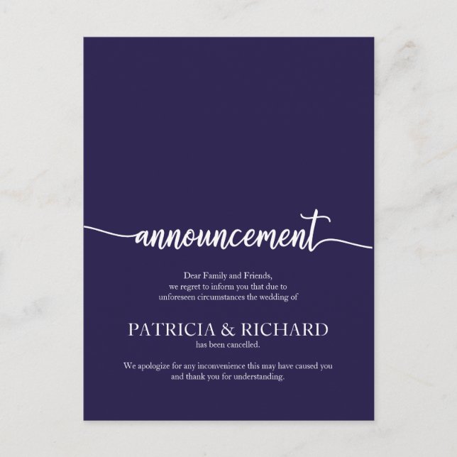 Invitación cancelada Boda Elegant Navy Blue (Anverso)
