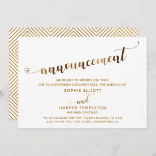 Invitación cancelada de Boda Gold Heart Script