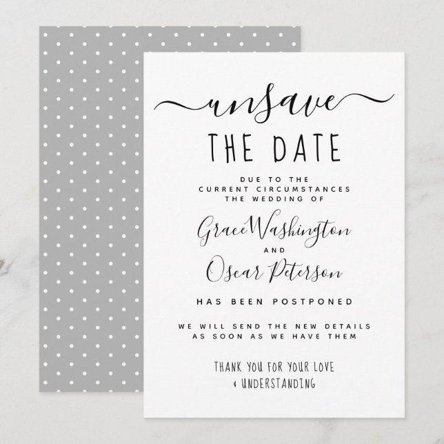 Invitación Cancelar la fecha Garabato de boda pospuesta (Anverso / Reverso)