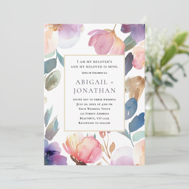 Invitación Canción de acuarela floral del Boda de la Biblia S (Anverso de pie)