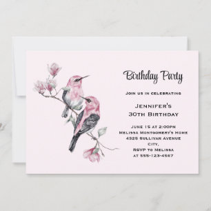 Invitación Canción de cumpleaños de pájaros rosados en una ra