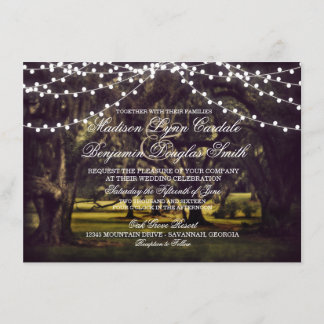 Invitación Canción de luces de boda de roble rústico invita