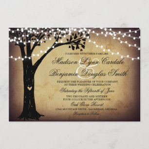 Invitación Canción de luces de boda de roble rústico invita