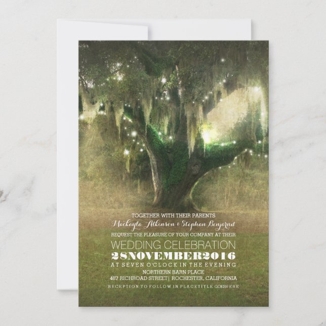Invitación Canción de luces de boda de roble rústico invita (Anverso)