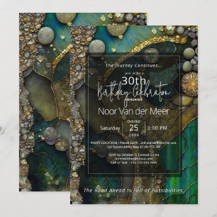 Invitación Canción Verde Abstracto de Piedra Preciosa Botán