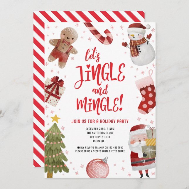 Invitación Canción y fiesta navideña de Navidades rojos trill (Anverso / Reverso)