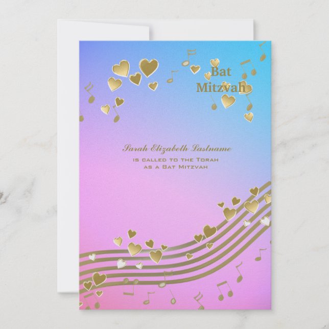 Invitación Canciones de amor Bat Mitzvah (Anverso)