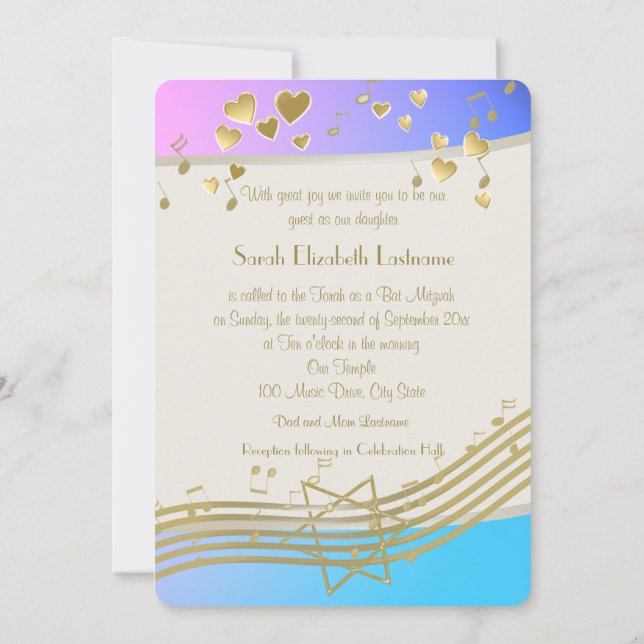 Invitación Canciones de amor Bat Mitzvah (Reverso)