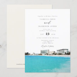 Invitación CANCUN México Watercolor Skyline Boda