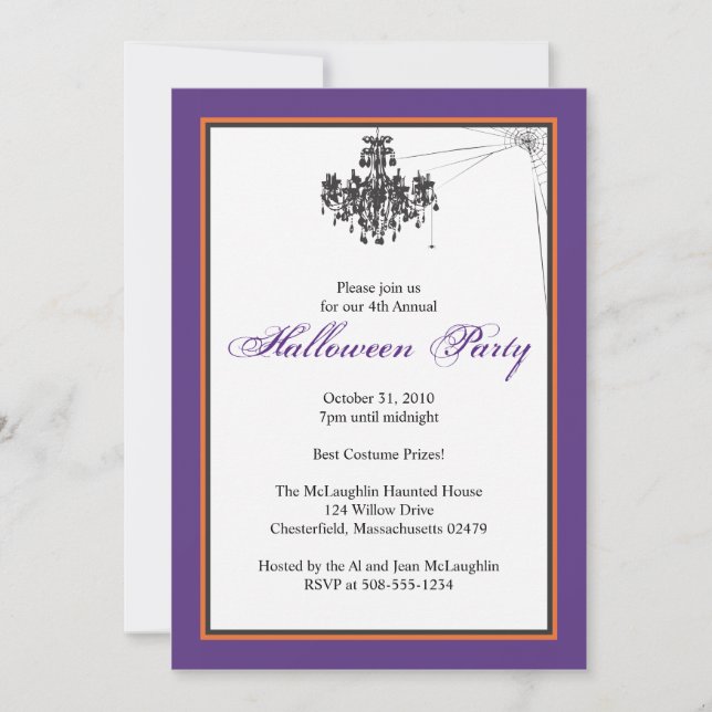 Invitación Candela con la fiesta de Halloween de Cob Web (Anverso)