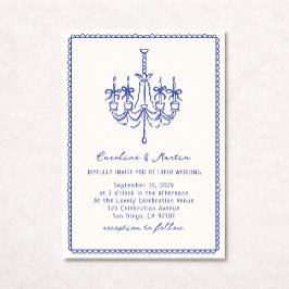 Invitación Candelabro caprichoso, boda dibujado a mano azul