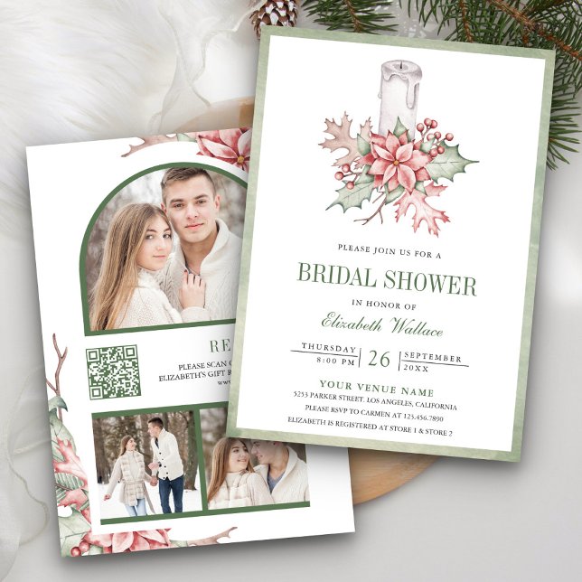 Invitación Candelabro de Navidad Poinsettia Código QR Despedi (Subido por el creador)