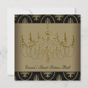 Invitación Candelabro de Oro Negro Fiesta de Dulces Dieciséis