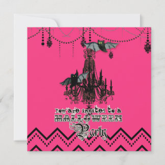 Invitación Candelabro de otoño de Halloween Bat Chevron Zig Z